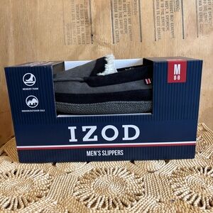 New Izod Grey Black Indoor/Outdoor Sole Moccasin Slippers Sz 8-9